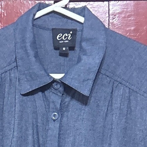 ECI NEW YORK size 10 blue denim embroidered summer button shirt BARBIE dress - Picture 5 of 9