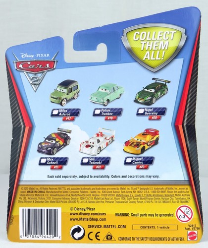 Disney Pixar Cars 2 2010 vehículo diecast Shu Todoroki #22 Mattel nuevo sellado - Imagen 2 de 9