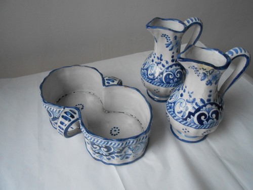 Antique ceramic vinegar oil. Delft or North France. Pottery  XIXth Centur Server - Picture 5 of 13