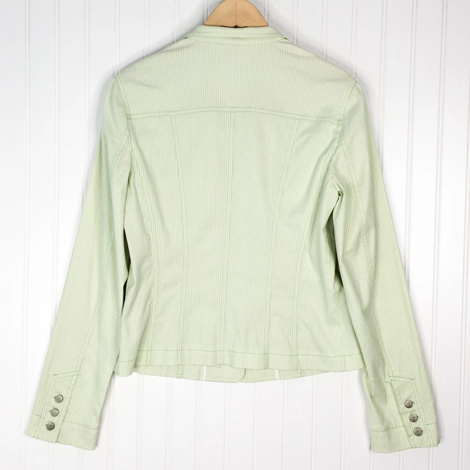 Tahari Womens Suit Jacket Blazer Green Stripe Long Sleeve 4 Pocket Short S - Изображение 2 из 4