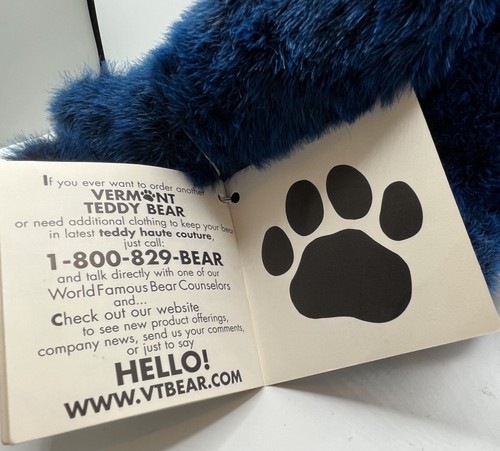 Vermont Teddy Bear Co Stuffed Plush Blue Bear Bendable Handmade USA Disc Color - Picture 7 of 11