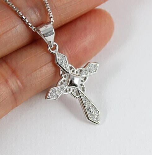 2Ct Round Cut Lab Created Diamond Women's Cross Pendant 14K White Gold Plated - Picture 3 of 3