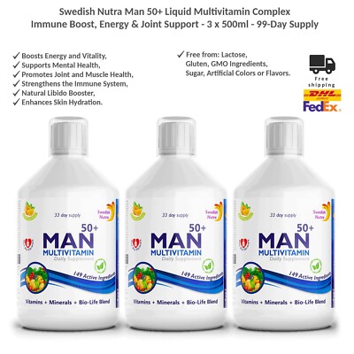 Swedish Nutra Man 50+ Flüssiges Multivitamin & Multimineral für Männer 3x500ml