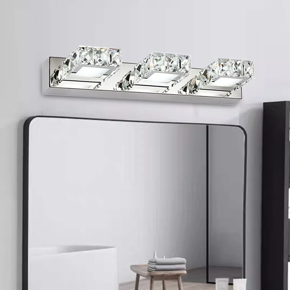 Wuzstar Modern Bathroom LED Crystal Mirror Light Toilet Wall Lamp Front Mirror LED Vanity Light Fixture, Size: 24.4 x 1.97 x 4.33, White