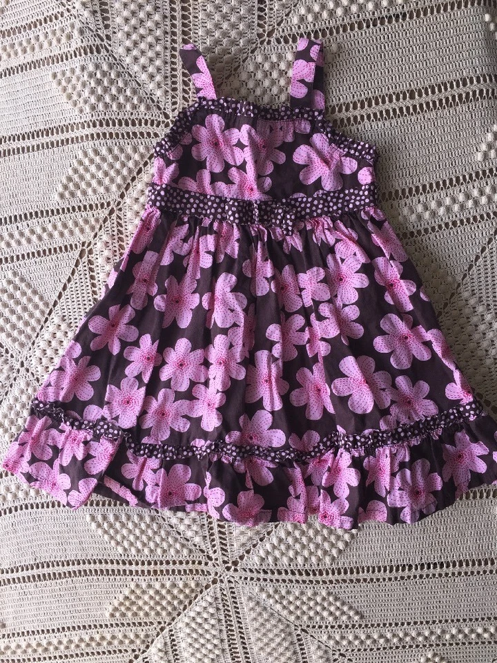 OFERTA @ Vestido Casi Nuevo BLUEBERI BOULEVARD Rosa Floral sobre Chocolate Niñas Talla 5 Foto 4 de 4