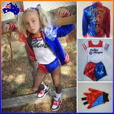 4Pcs Kids Girls Harley Quinn Costume Suicide Squad Cosplay Fancy Dress Halloween eBay