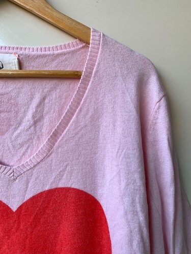 Sophie Moran Size M/L Pink Heart Cashmere Wool Blend Lightweight Knit Jumper - Picture 2 of 11