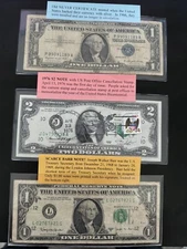 3 Notes Silver Certificate, 1976 $2 Note, And a Scarce Barr Note