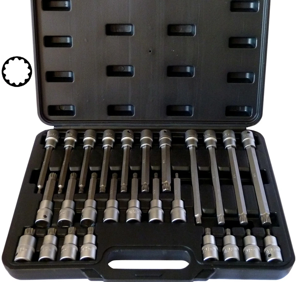Innen-Vielzahn Steckschlüssel-Set XZN M5-M16 26tlg S2-Stahl Bitsatz 1/2" PeTools