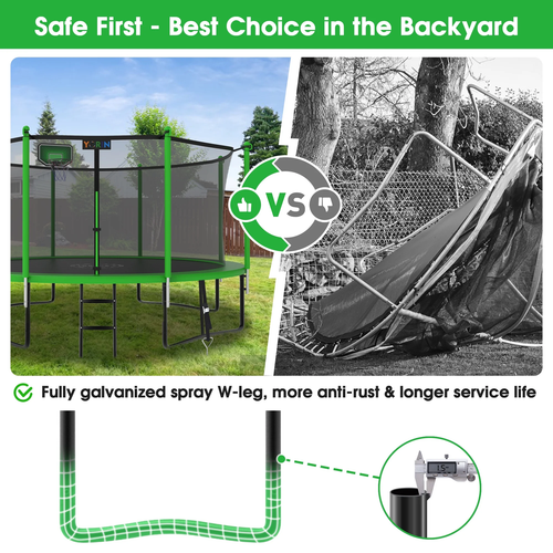 OUTDOOR FAMILY TRAMPOLINE 12 Ft Enclosed w/Basketball Hoop and Ladder - Picture 5 of 7