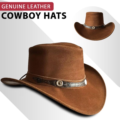 Cappello cowgirl western vera pelle australiano uomo cowboy marrone chiaro cavallo pazzo cespuglio cappello - Foto 14 di 19