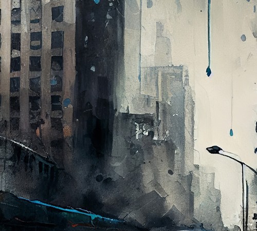 Urban Monsoon - Rainy Cityscape Oil Print on Matte Paper 5" x 7" - Picture 3 of 6
