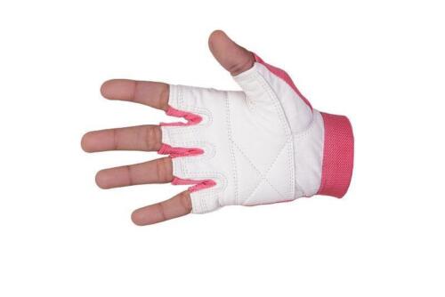 Women's Ladies Weight lifting Pink & White Leather Gloves Weight lifting " XS-XL - Picture 2 of 2