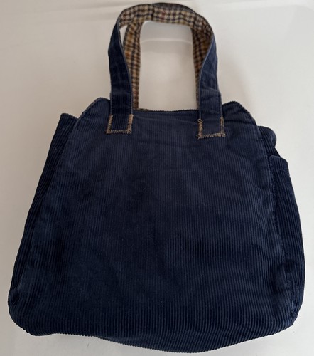 Jansport Mini borsa tote blu foderata in velluto a coste marrone giallo a quadri retrò 9"x9"x4" - Foto 9 di 20