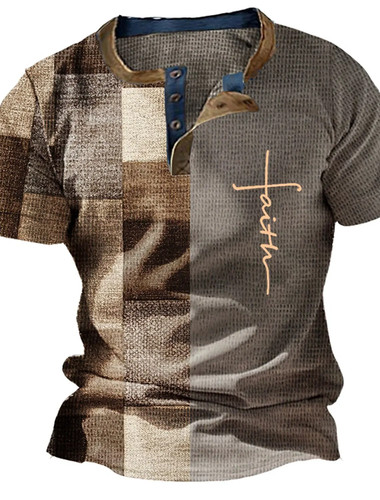 Summer Vintage Mens Shirt Cross Printed Short Sleeve Casual V-Neck Button. - Picture 7 of 33