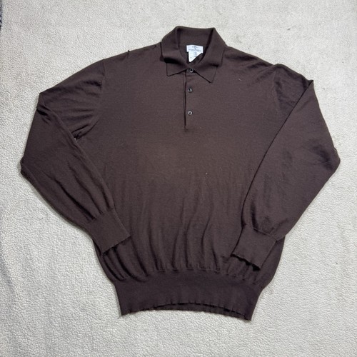 Avon Celli Sweater Mens 52 Brown 100% Cashmere Collared Polo Wilkes Basbford SF