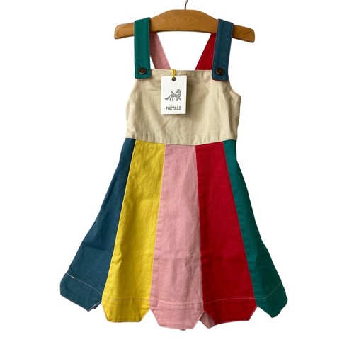 Finding Foxtale Umbrella Dress Girls Size 5 Rainbow Denim Sleeveless Coastal NWT