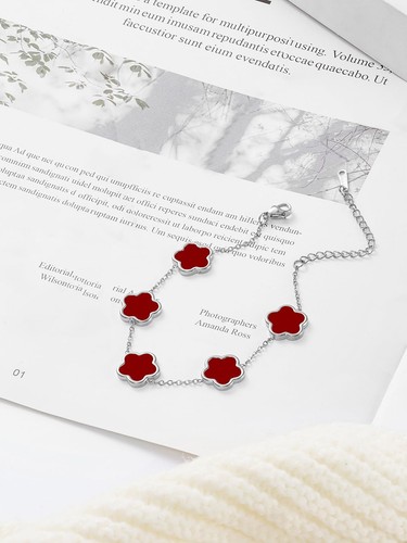 14K Gold zierliche vierblättrige Kleeblatt Armbänder für Frauen Glücksblume Schmuck (Burgu - Bild 6 von 7