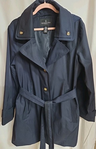 LONDON FOG WOMEN'S SINGLE-BREASTED TRENCH RAINCOAT Size XL Navy EUC  - Picture 1 of 6