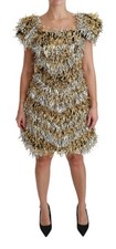 Dolce & Gabbana Silver Gold Sheath Mini Shift Gown Women's Dress Authentic