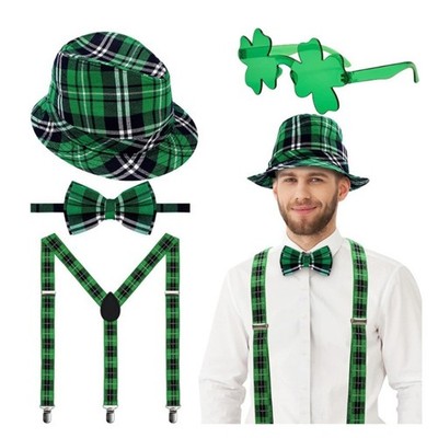 Shamrock Glasses Jazzs Hat Saint Patrick Day Celebration Festival Costume Set
