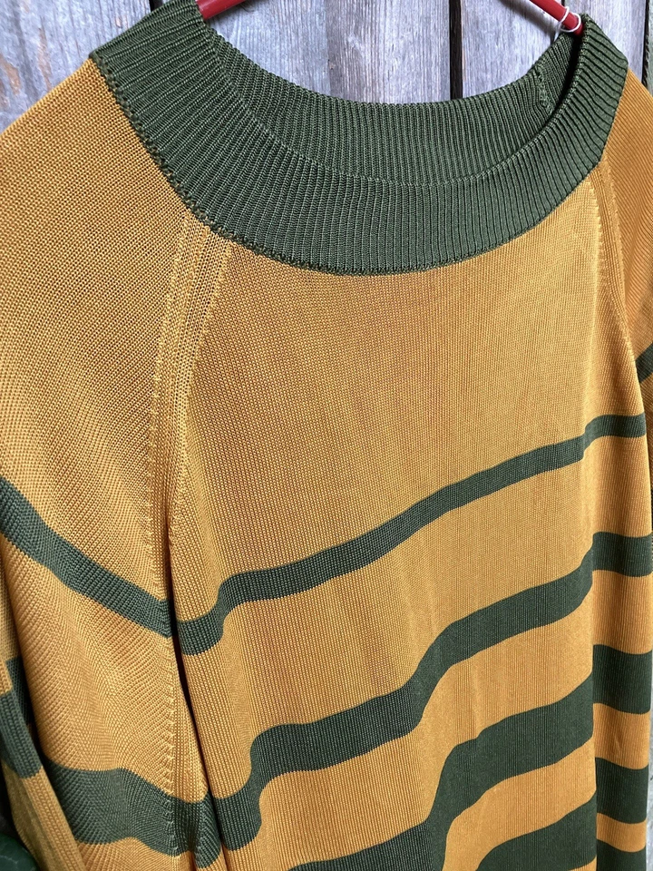 Camiseta Raglán Texturizada Acetato Verde Amarillo Años 60 Rayas 21.75"p2p EE. UU. Foto 4 de 4
