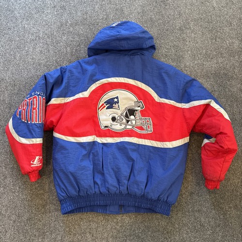 Vintage 90s Logo Athletic Pro Line New England Patriots Puff Jacket Hooded Coat L - Bild 6 von 9