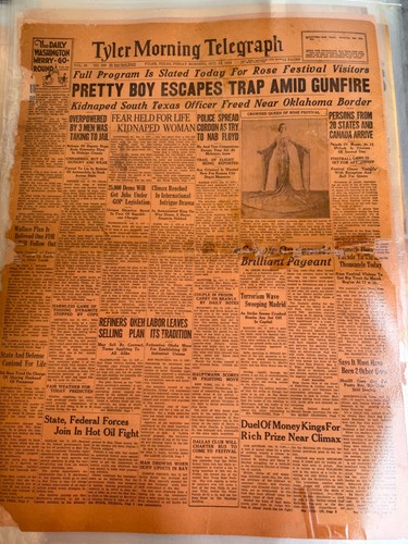 1934 Pretty Boy Floyd Escape Amid Gunfire Tyler Morning Telegraph 2pp Laminated
