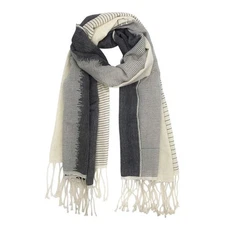 Organic Cotton Striped Scarf Large Handloomed Wrap With Fringe Neutral Tones