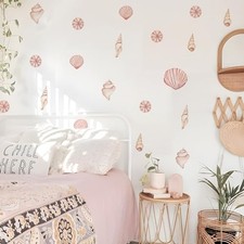 Watercolor Pink Orange Shell Art Wall Decals, 11.02inchX8.27inchX4Pcs Medws211