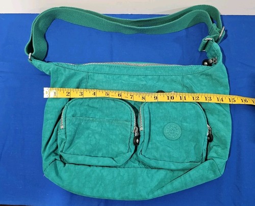Kipling Crossbody Bag Purse Awesome Green Nylon Strap/many Pockets - Picture 13 of 16