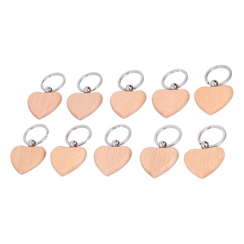 10 Pack Light Weight Heart Shaped Wooden Key Chains Easy To Write And Engrave - Photo 7 sur 12
