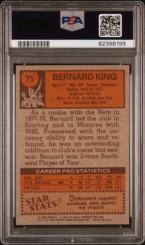 Topps #75 Bernard King 1978 PSA 9 Rookie RC centrado - Imagen 2 de 2