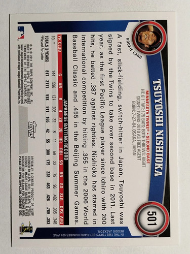 2011 Topps Diamond Anniversary #501 Tsuyoshi Nishioka - Foto 2 di 2