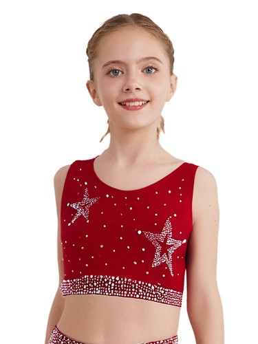 Kids Girls Vest Workout Crop Tops Sleeveless Shirts Modern Exercise Stage Shiny - Picture 7 of 58