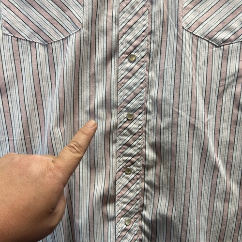 Wrangler Pearl Snap Shirt Men Size L Pink Stripe Short Sleeve Western Vintage - Picture 8 of 12