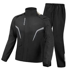 Motorcycle Rain Suit Reflective Rain Jacket and Pants Large Black