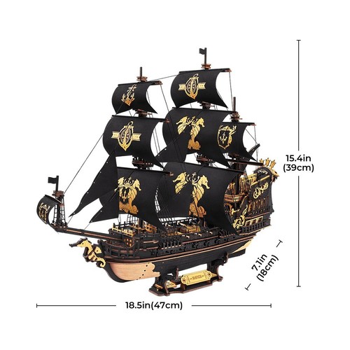 ROKR 3D Wooden Puzzle The Seahorse Barque DIY Ship Model Toys Kits Boys Gift - Picture 3 of 15