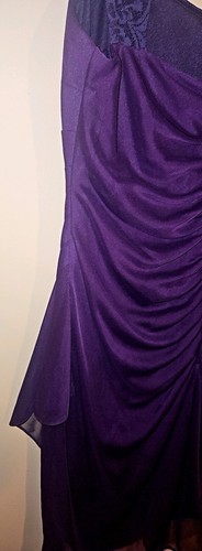 $248 Worn 1x XSCAPE By Joanna Chen Plum Formal Cocktail Dress 16 Ruched Draped  - Picture 4 of 15