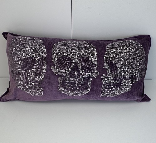 Magaschoni Home Throw Pillow Skull Gothic Purple Velvet Sparkling Rhinestones - Picture 1 of 9