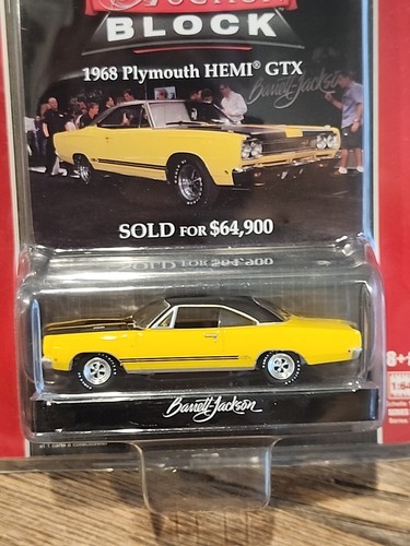 Bloque de subasta Greenlight 1:64 Barrett Jackson 1968 Plymouth Hemi GTX (amarillo) - Imagen 7 de 7