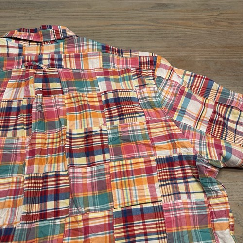 Lands End Madras Patchwork Karo Hemd mit Knopfleiste Herren XXL S/S Traditional Fit - Bild 14 von 18