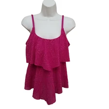 Liz Claiborne Solid Tankini Swimsuit Top Size 10 Padded Berry Fuchsia  Layered