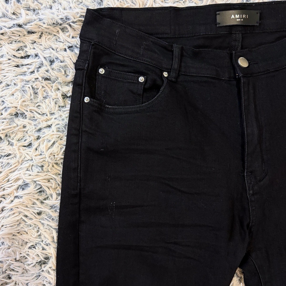 AMIRI MX1 Sequin Paisley Distressed Jeans Black Japan Fabric 