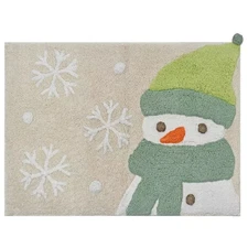 St Nicholas Square Snowflakes & Snowman Bath Rug, 20x30 Green Beige Bath Mat