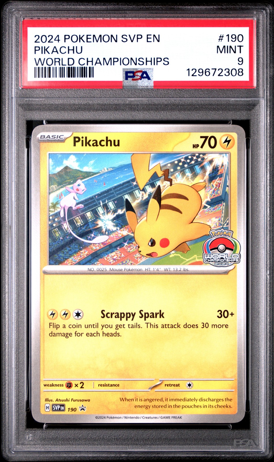 2024 POKEMON SVP EN-SV BLACK STAR PROMO WORLD CHAMPIONSHIPS #190 PIKACHU PSA 9