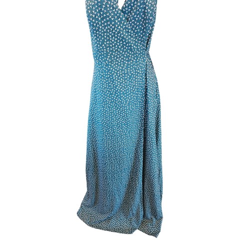 NWT AIDAN MATTOX Teal floral Flutter Sleeve maxi Full-Length Wrap Dress 10 - Picture 4 of 8