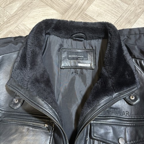 Rocawear Mens Black Leather Front Quilted Inlay Jacket Hip Hop 90s - Size XL - Picture 8 of 10