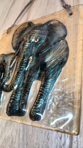 Glas Elefant Fliese, Relief, Schmelzglas, 6" x 6", hängende Fliese, Lederhänger - Bild 3 von 17