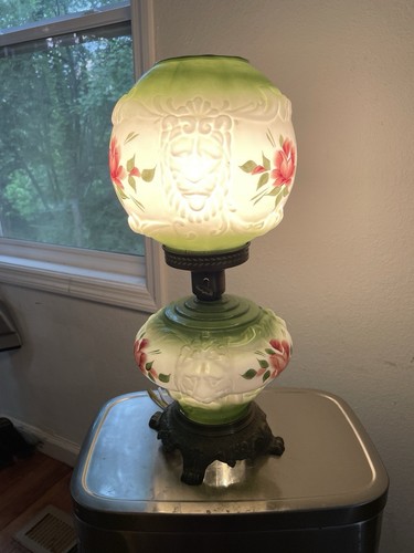 Gone With The Wind Converted Oil Lamp Hand Painted Rose Floral Lions Head 3-way - Picture 11 of 12